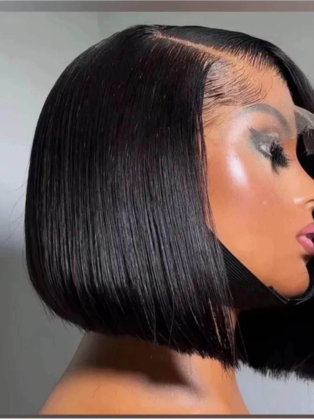 Sleek Black Straight Bob Lace Front Wig - Unbranded